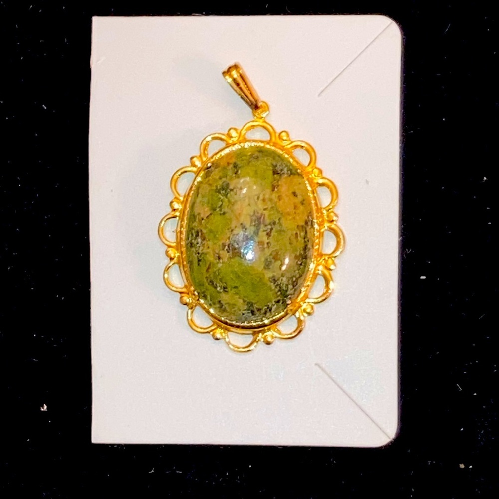 Handcrafted Large Oval Green Jasper Pendant